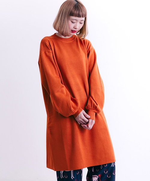 MERLOT(メルロー)の「ワイドパフスリーブハイゲージニットワンピース4699(ワンピース・レディース・グレー/ブラック/ダークパープル/グリーン/グリーン系その他/ブルーグレー/オレンジ・FREE)」の19枚目の写真