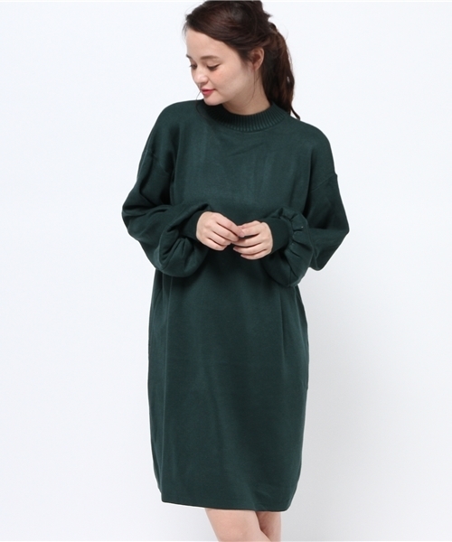 MERLOT(メルロー)の「ワイドパフスリーブハイゲージニットワンピース4699(ワンピース・レディース・グレー/ブラック/ダークパープル/グリーン/グリーン系その他/ブルーグレー/オレンジ・FREE)」の5枚目の写真