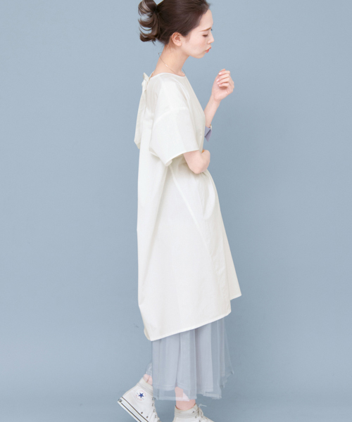 KBF（ケイビーエフ）の「KBF backリボンワンピース（ワンピース・レディース・ライトグレー/ピンク/オフホワイト/ブラック・ONE）」の6枚目の写真