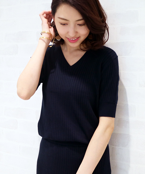 N.（N. Natural Beauty Basic）（エヌエヌナチュラルビューティーベーシック）の「ワイドリブ5分袖セットアップニット【セットアップ対応商品】（ニット/セーター・レディース・レッド/ネイビー/グレー/ホワイト/ホワイト系その他・MEDIUM）」の4枚目の写真