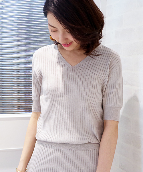 N.（N. Natural Beauty Basic）（エヌエヌナチュラルビューティーベーシック）の「ワイドリブ5分袖セットアップニット【セットアップ対応商品】（ニット/セーター・レディース・レッド/ネイビー/グレー/ホワイト/ホワイト系その他・MEDIUM）」の3枚目の写真