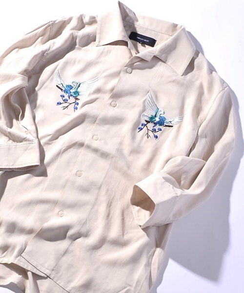 SHIPS JET BLUE（シップスジェットブルー）の「SHIPS JET BLUE: レーヨン スーベニア オープンカラーシャツ◇（シャツ/ブラウス・メンズ・ピンク/ベージュ/ネイビー・MEDIUM/LARGE）」の2枚目の写真