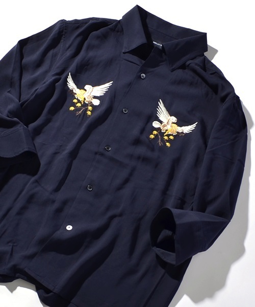 SHIPS JET BLUE（シップスジェットブルー）の「SHIPS JET BLUE: レーヨン スーベニア オープンカラーシャツ◇（シャツ/ブラウス・メンズ・ピンク/ベージュ/ネイビー・MEDIUM/LARGE）」の3枚目の写真