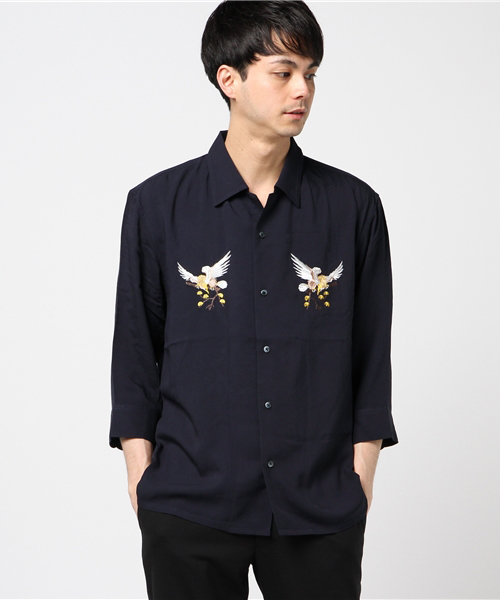 SHIPS JET BLUE（シップスジェットブルー）の「SHIPS JET BLUE: レーヨン スーベニア オープンカラーシャツ◇（シャツ/ブラウス・メンズ・ピンク/ベージュ/ネイビー・MEDIUM/LARGE）」の11枚目の写真