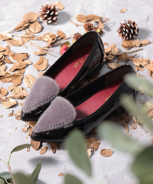 SESTO（セスト）の「ハラコ×パテントコンビのローヒールポインテッドトゥパンプス（パンプス・レディース・ボルドー/グレー/ダークブラウン/グリーン/ピンク/レオパード・25.5/22/23/23.5/24/24.5/22.5/24.5cm/24.0cm/23.0cm/23.5cm/22.0cm/22.5cm/25.5cm）」の2枚目の写真