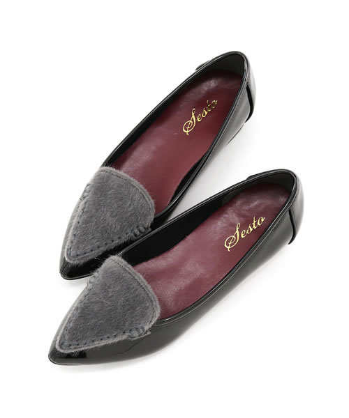 SESTO（セスト）の「ハラコ×パテントコンビのローヒールポインテッドトゥパンプス（パンプス・レディース・ボルドー/グレー/ダークブラウン/グリーン/ピンク/レオパード・25.5/22/23/23.5/24/24.5/22.5/24.5cm/24.0cm/23.0cm/23.5cm/22.0cm/22.5cm/25.5cm）」の11枚目の写真