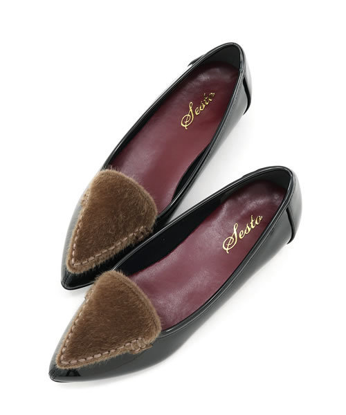 SESTO（セスト）の「ハラコ×パテントコンビのローヒールポインテッドトゥパンプス（パンプス・レディース・ボルドー/グレー/ダークブラウン/グリーン/ピンク/レオパード・25.5/22/23/23.5/24/24.5/22.5/24.5cm/24.0cm/23.0cm/23.5cm/22.0cm/22.5cm/25.5cm）」の12枚目の写真