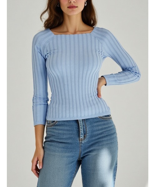 fifth(フィフス)の「【ZOZO限定】フィットニットスクエアネック/リブニット(ニット/セーター・レディース・グレー/ベージュ/ネイビー/ブラウン/ホワイト/ボルドー/カーキ/ブラック/チャコールグレー/レッド/モカ/パープル/オレンジ/グリーン/サックスブルー/ダークベージュ/マスタード/ライトグレー/ラベンダー/ピンク/チェリーピンク/グレイッシュブルー/ミント・MEDIUM)」の14枚目の写真