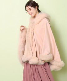 毛皮/ファー/カシミヤ100% ケープジャケット フォックストリミング」に