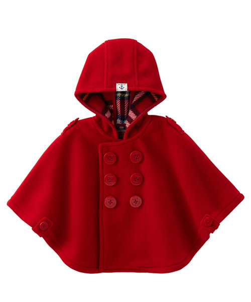 MIKI HOUSE(ミキハウス)の「イカリマーク フリース ベビーマント(ポンチョ)」|レッド