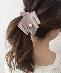 Three Four Time | パールポイントグログランリボンバナナクリップ(バレッタ/ヘアクリップ)