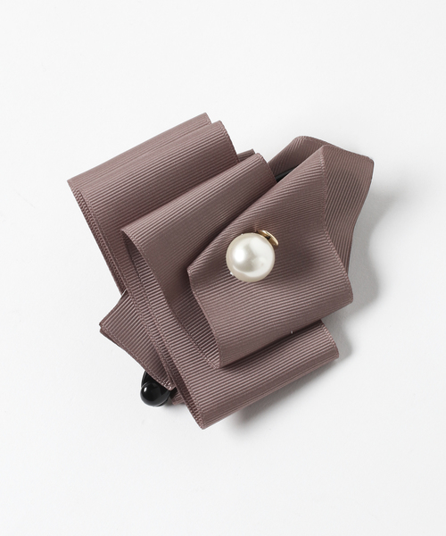 Three Four Time(スリーフォータイム)の「パールポイントグログランリボンバナナクリップ【フォーマル/入学式/卒業式/デイリー】(バレッタ/ヘアクリップ・レディース・ブラック/モカ/ピンク・FREE)」の6枚目の写真