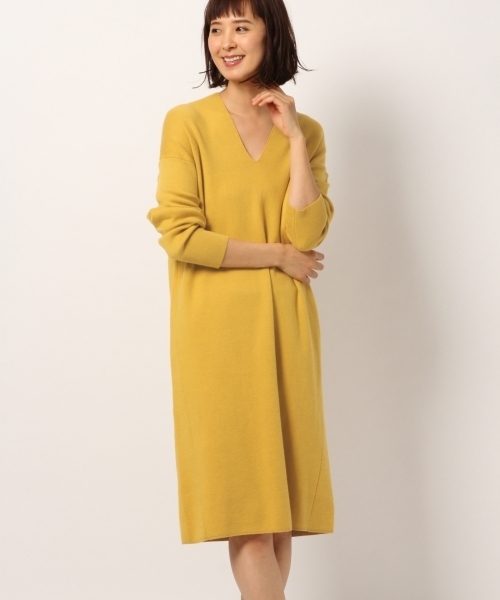 GLOBAL WORK（グローバルワーク）の「Vネックルーズニットワンピース/780393（ワンピース・レディース・ライトグレー/ネイビー/オフホワイト/レッド/イエロー・FREE）」の4枚目の写真