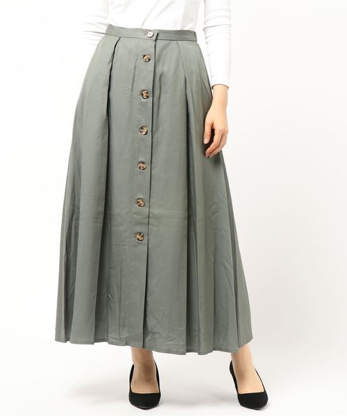 Editt by YECCA VECCA（エディットバイイェッカヴェッカ）の「P.テンセル釦フレアスカート（スカート・レディース・カーキ/ラベンダー/ライトベージュ・FREE）」の2枚目の写真