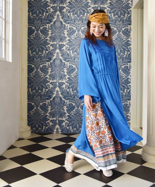 チャイハネ（チャイハネ）の「【チャイハネ】花刺繍サイドスリットロングワンピース（ワンピース・レディース・ホワイト/オレンジ/ブルー/グリーン・FREE）」の20枚目の写真