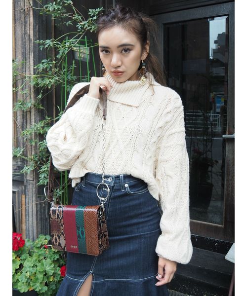 EVRIS（エヴリス）の「パイソンブロッキングスクエアショルダーBAG（ショルダーバッグ・レディース・ブルー/ブラウン・FREE）」の3枚目の写真