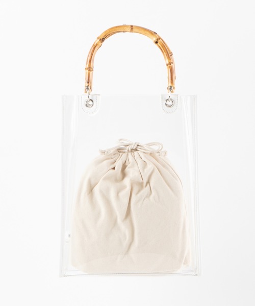 WEGO（ウィゴー）の「WEGO/【2点セット】バンブーハンドルクリアトートバッグ（トートバッグ・レディース・ブラウン/ホワイト系その他・FREE）」の16枚目の写真