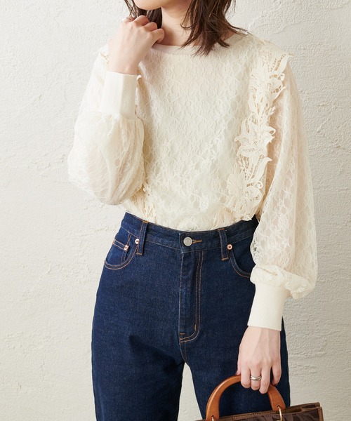 natural couture（ナチュラルクチュール）の「総レースきれいめニットプルオーバー（ニット/セーター・レディース・ベージュ/ブラウン/サックスブルー/アイボリー・FREE）」の13枚目の写真