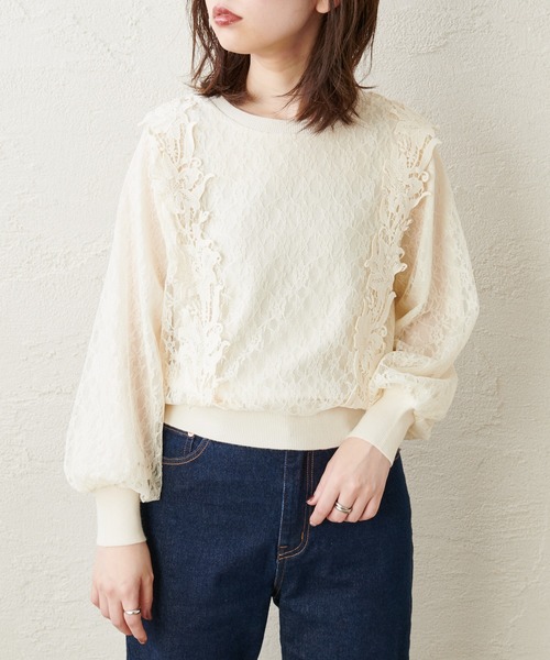 natural couture（ナチュラルクチュール）の「総レースきれいめニットプルオーバー（ニット/セーター・レディース・ベージュ/ブラウン/サックスブルー/アイボリー・FREE）」の15枚目の写真