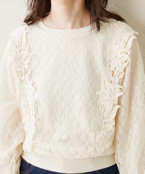 natural couture（ナチュラルクチュール）の「総レースきれいめニットプルオーバー（ニット/セーター・レディース・ベージュ/ブラウン/サックスブルー/アイボリー・FREE）」の7枚目の写真