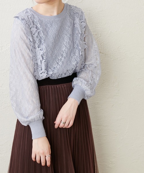 natural couture（ナチュラルクチュール）の「総レースきれいめニットプルオーバー（ニット/セーター・レディース・ベージュ/ブラウン/サックスブルー/アイボリー・FREE）」の20枚目の写真