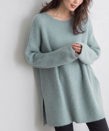 ふんわりシャギーボートネックチュニックニット