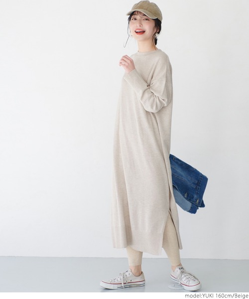 coca(coca)(コカ)の「クルーネックニットワンピース(ワンピース・レディース・チャコールグレー/ベージュ・ONE SIZE)」の12枚目の写真