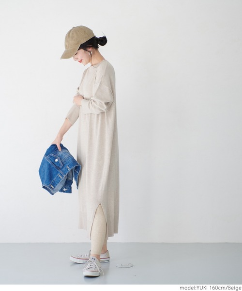 coca(coca)(コカ)の「クルーネックニットワンピース(ワンピース・レディース・チャコールグレー/ベージュ・ONE SIZE)」の13枚目の写真