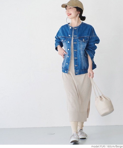 coca(coca)(コカ)の「クルーネックニットワンピース(ワンピース・レディース・チャコールグレー/ベージュ・ONE SIZE)」の5枚目の写真