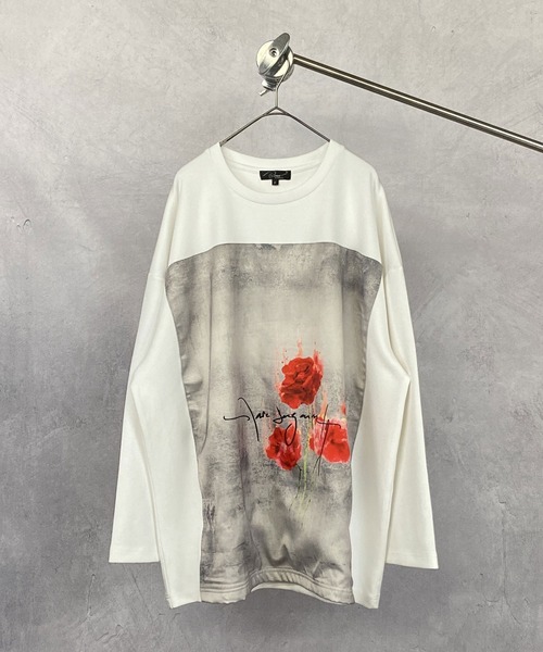 Beno(ビーノ)の「ストレッチR/Tスムース ローズデザイン貼付け ルーズシルエット ロングスリーブTEE(Tシャツ/カットソー・メンズ・ホワイト/ライトベージュ/ラベンダー/サックスブルー/ブラック・FREE)」の14枚目の写真