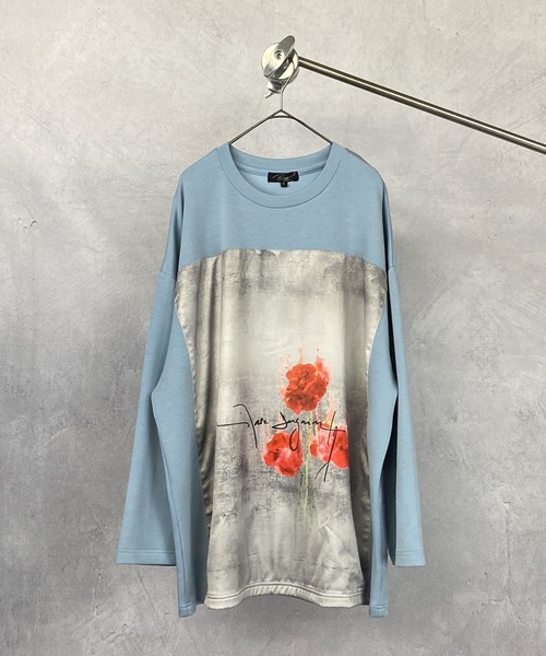Beno(ビーノ)の「ストレッチR/Tスムース ローズデザイン貼付け ルーズシルエット ロングスリーブTEE(Tシャツ/カットソー・メンズ・ホワイト/ライトベージュ/ラベンダー/サックスブルー/ブラック・FREE)」の18枚目の写真
