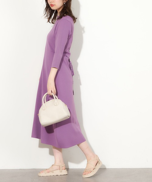 natural couture(ナチュラルクチュール)の「【WEB限定】美シルエットポリニットワンピース Lサイズ(ワンピース・レディース・パープル/ライトベージュ/ブラック/カーキ・FREE)」の2枚目の写真
