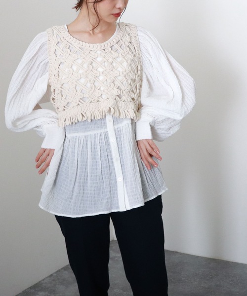 archives（アルシーヴ）の「【限定item】クロシェコンパクトフリンジベスト（ベスト・レディース・ブラック/オフホワイト/アイボリー・MEDIUM）」の2枚目の写真