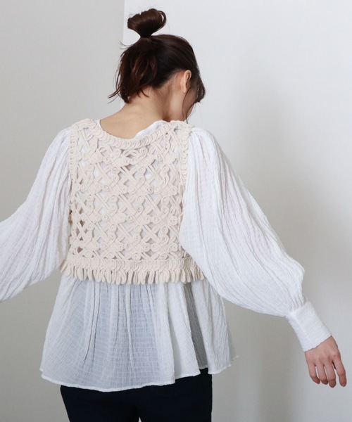 archives（アルシーヴ）の「【限定item】クロシェコンパクトフリンジベスト（ベスト・レディース・ブラック/オフホワイト/アイボリー・MEDIUM）」の4枚目の写真