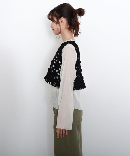 archives（アルシーヴ）の「【限定item】クロシェコンパクトフリンジベスト（ベスト・レディース・ブラック/オフホワイト/アイボリー・MEDIUM）」の7枚目の写真