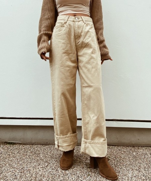 esutoreja（エストレジャ）の「ハイウエストストレートwideデニム（チノパンツ・レディース・ベージュ/オフホワイト・S/M）」の2枚目の写真