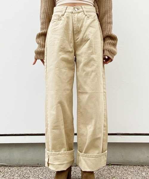 esutoreja（エストレジャ）の「ハイウエストストレートwideデニム（チノパンツ・レディース・ベージュ/オフホワイト・S/M）」の4枚目の写真
