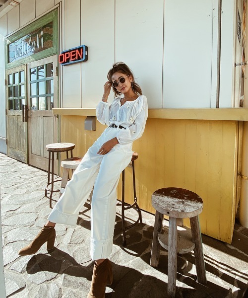 esutoreja（エストレジャ）の「ハイウエストストレートwideデニム（チノパンツ・レディース・ベージュ/オフホワイト・S/M）」の5枚目の写真