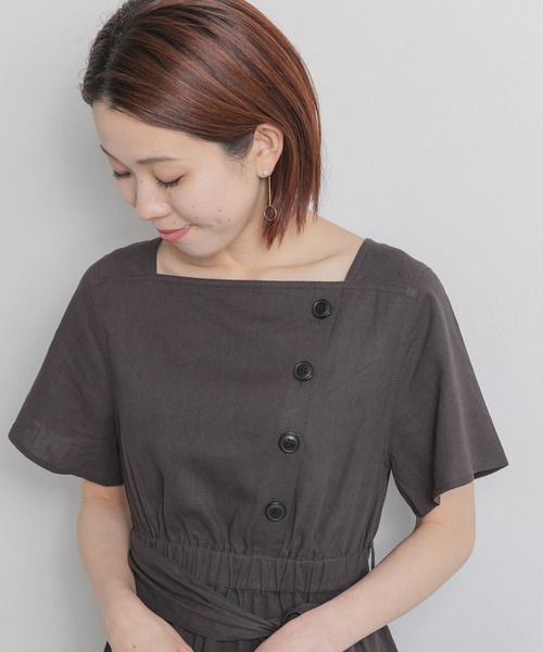 URBAN RESEARCH Sonny Label（アーバンリサーチサニーレーベル）の「スクエアネックリネンワンピース（ワンピース・レディース・ネイビー/オフホワイト/スミクロ・FREE）」の4枚目の写真