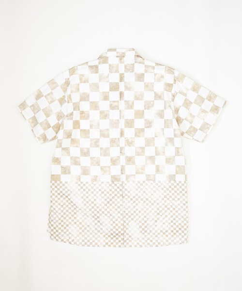OURET(オーレット)の「60コットンサテンムラ染めチェッカー 切替オープンカラー半袖シャツ(シャツ/ブラウス・メンズ・ブラック/パープル/グレー/カーキ・2/1)」の11枚目の写真