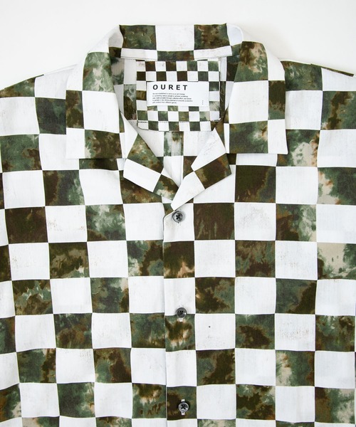 OURET(オーレット)の「60コットンサテンムラ染めチェッカー 切替オープンカラー半袖シャツ(シャツ/ブラウス・メンズ・ブラック/パープル/グレー/カーキ・2/1)」の14枚目の写真