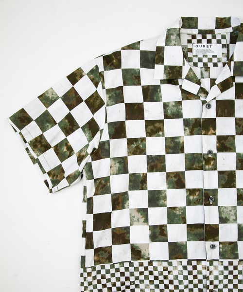 OURET(オーレット)の「60コットンサテンムラ染めチェッカー 切替オープンカラー半袖シャツ(シャツ/ブラウス・メンズ・ブラック/パープル/グレー/カーキ・2/1)」の17枚目の写真