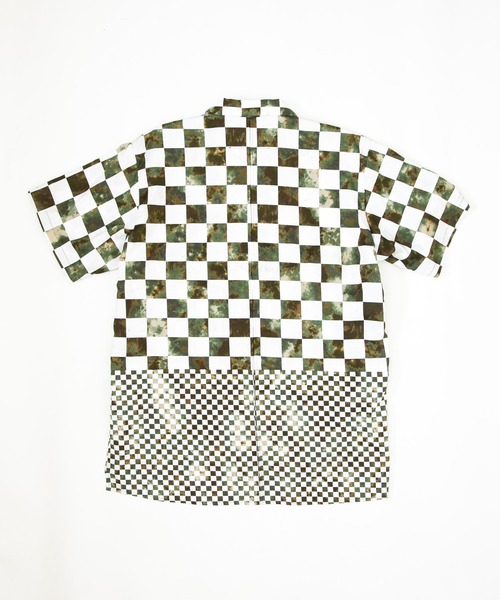 OURET(オーレット)の「60コットンサテンムラ染めチェッカー 切替オープンカラー半袖シャツ(シャツ/ブラウス・メンズ・ブラック/パープル/グレー/カーキ・2/1)」の9枚目の写真