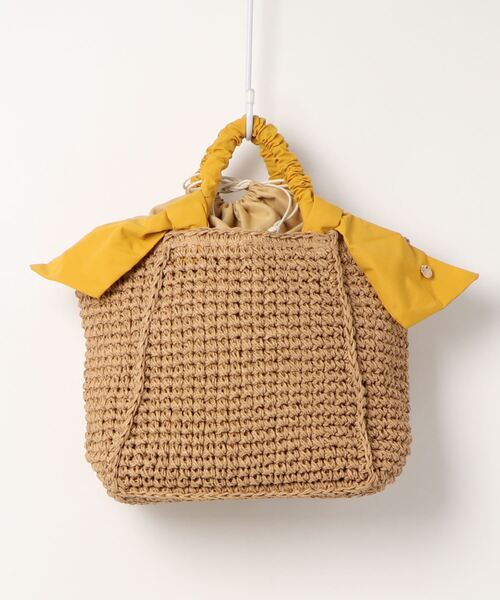 Three Four Time（ｽﾘｰﾌｫｰﾀｲﾑ）の「さがりリボン手編みトート（かごバッグ・レディース・グリーン/マスタード/グレー/ブラック・FREE）」の12枚目の写真