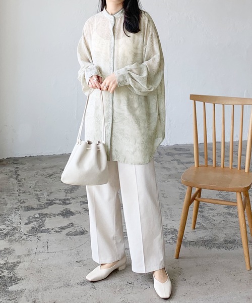 LIAN（リアン）の「マーブルプリントパイピングブラウス（シャツ/ブラウス・レディース・オレンジ/グリーン・FREE）」の4枚目の写真