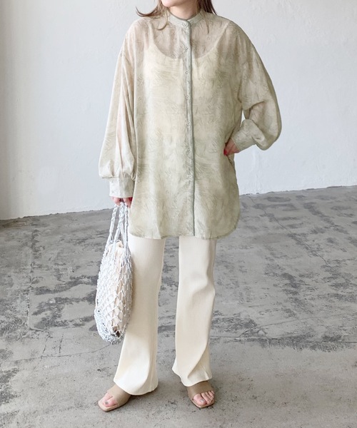 LIAN（リアン）の「マーブルプリントパイピングブラウス（シャツ/ブラウス・レディース・オレンジ/グリーン・FREE）」の7枚目の写真