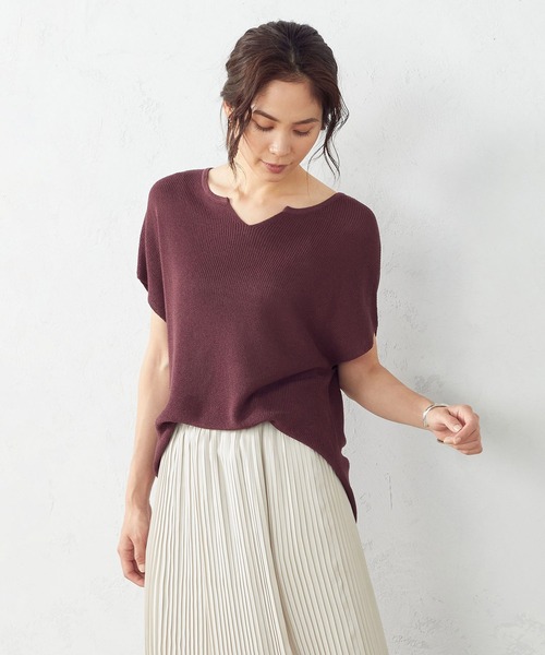 COMME CA ISM（コムサイズム）の「リネン混キーネックプルオーバー（ニット/セーター・レディース・ライトグレー/ダークブラウン/ブルー/ワイン・MEDIUM/LARGE）」の4枚目の写真