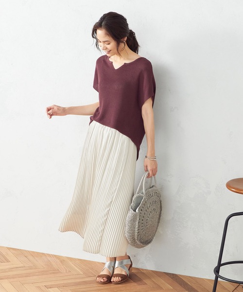 COMME CA ISM（コムサイズム）の「リネン混キーネックプルオーバー（ニット/セーター・レディース・ライトグレー/ダークブラウン/ブルー/ワイン・MEDIUM/LARGE）」の7枚目の写真