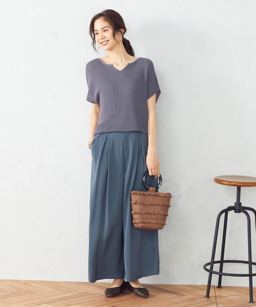 COMME CA ISM（コムサイズム）の「リネン混キーネックプルオーバー（ニット/セーター・レディース・ライトグレー/ダークブラウン/ブルー/ワイン・MEDIUM/LARGE）」の10枚目の写真