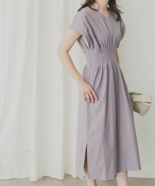 KBF+（ケービーエフプラス）の「KBF+　ウエストタックフレンチワンピース（ワンピース・レディース・ベージュ系その他/ブラック/パープル・ONE）」の10枚目の写真